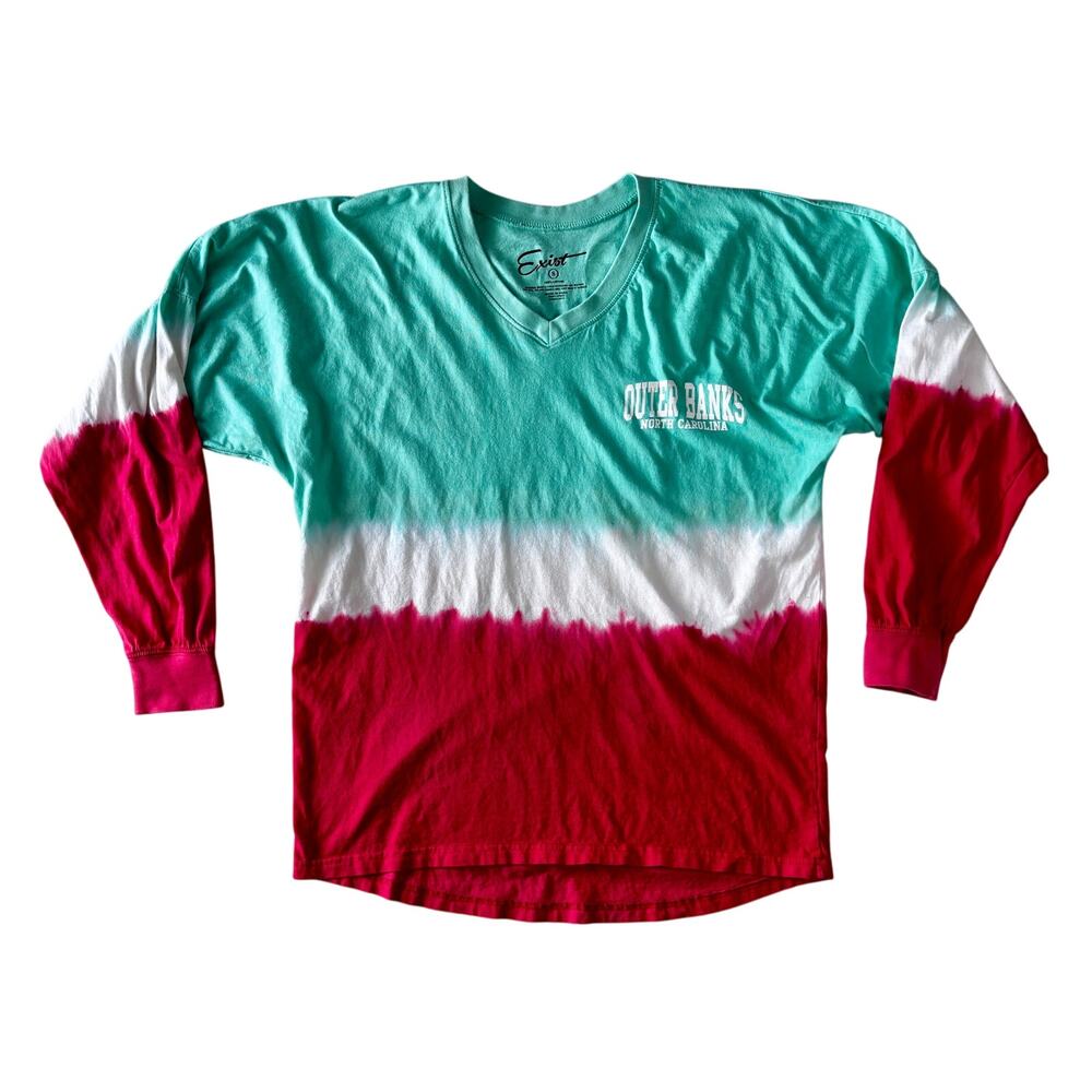 Y2K Exist Tie Dye Oversized T-Shirt OBX Outer Banks North Carolina Fuchsia Green